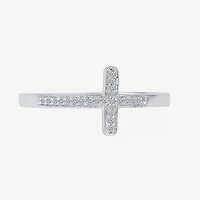 Sideways Womens Diamond Accent Natural White Sterling Silver Cross Delicate Cocktail Ring