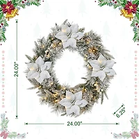 Glitzhome 2ft Pre-Lit Flocked Wreath
