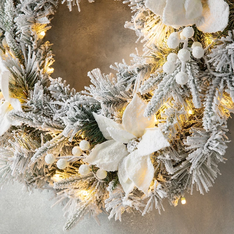 Glitzhome 2ft Pre-Lit Flocked Wreath
