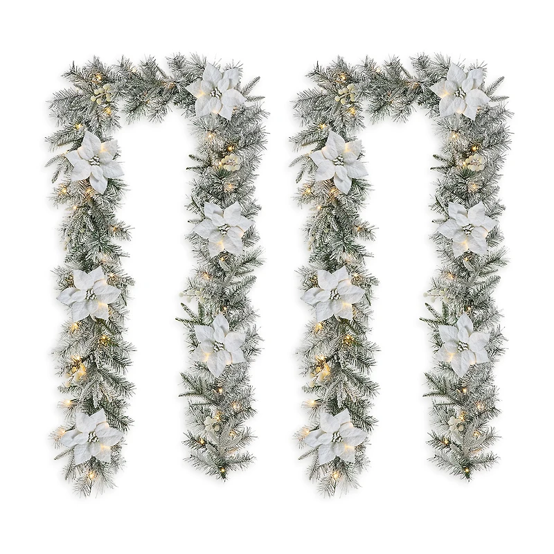 Glitzhome 2pc 9ft Pre-Lit Flocked Indoor Christmas Garland
