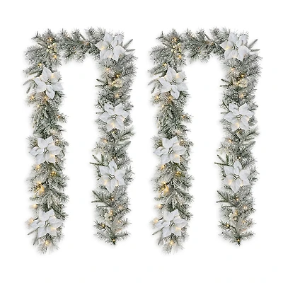 Glitzhome 2pc 9ft Pre-Lit Flocked Indoor Christmas Garland