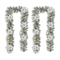 Glitzhome 2pc 9ft Pre-Lit Flocked Indoor Christmas Garland