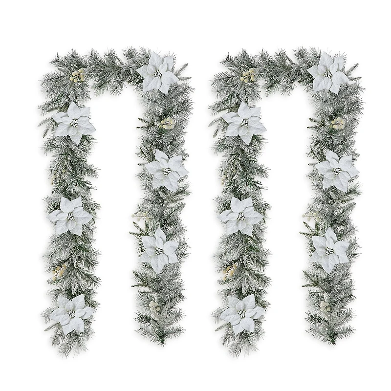 Glitzhome 2pc 9ft Pre-Lit Flocked Indoor Christmas Garland