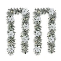 Glitzhome 2pc 9ft Pre-Lit Flocked Indoor Christmas Garland