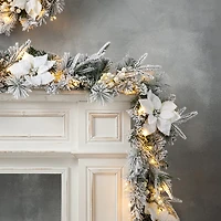 Glitzhome 2pc 9ft Pre-Lit Flocked Indoor Christmas Garland