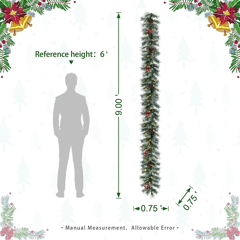 Glitzhome 9ft Pre-Lit Red Berries Christmas Indoor Garland