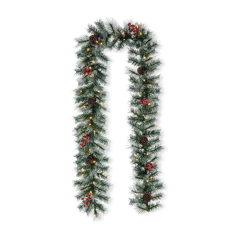 Glitzhome 9ft Pre-Lit Red Berries Christmas Indoor Garland