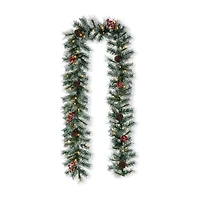 Glitzhome 9ft Pre-Lit Red Berries Christmas Indoor Garland