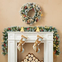 Glitzhome 9ft Pre-Lit Red Berries Christmas Indoor Garland