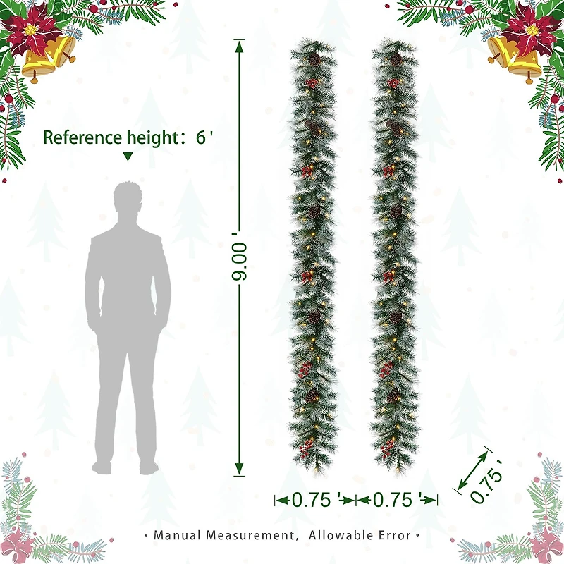 Glitzhome 2pc 9ft Pre-Lit Red Berries Indoor Christmas Garland