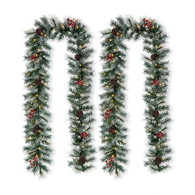 Glitzhome 2pc 9ft Pre-Lit Red Berries Indoor Christmas Garland