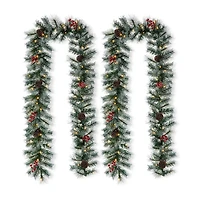 Glitzhome 2pc 9ft Pre-Lit Red Berries Indoor Christmas Garland
