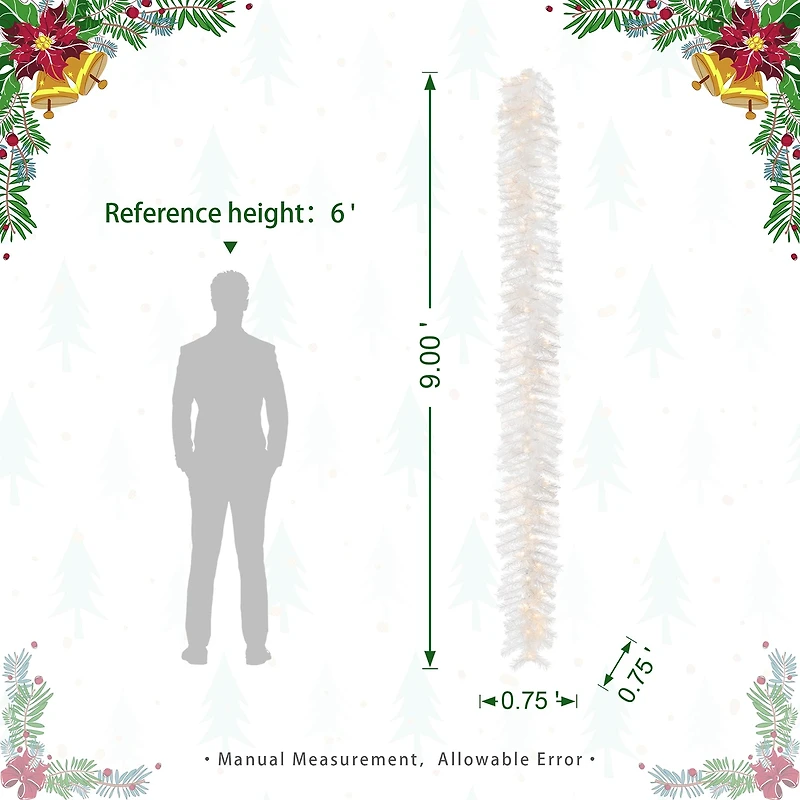 Glitzhome 9ft Pre-Lit White Pine Christmas Indoor Garland