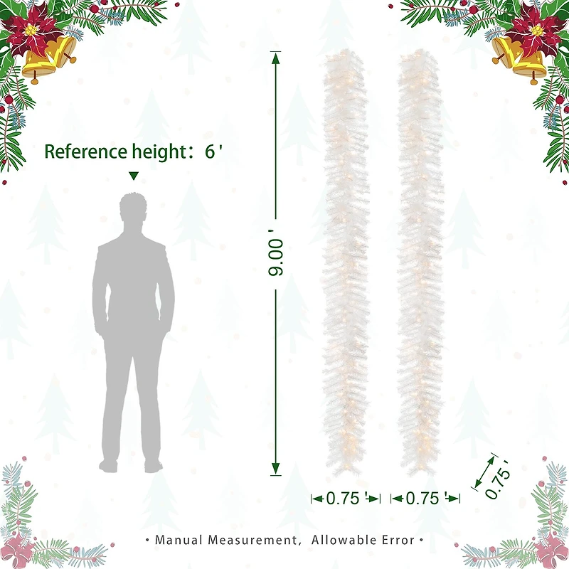 Glitzhome 2pc 9ft Pre-Lit White Pine Indoor Christmas Garland