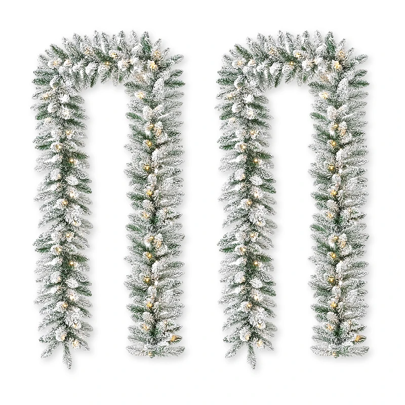 Glitzhome 2pc 6ft Pre-Lit Flocked Indoor Christmas Garland