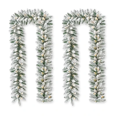 Glitzhome 2pc 6ft Pre-Lit Flocked Indoor Christmas Garland