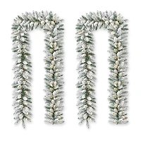Glitzhome 2pc 6ft Pre-Lit Flocked Indoor Christmas Garland