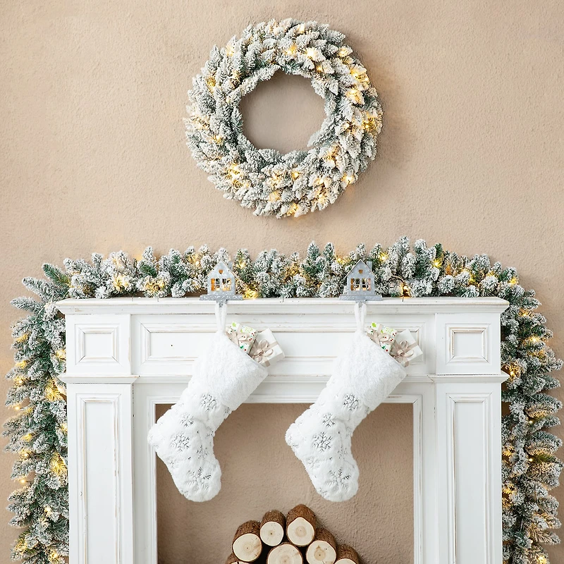Glitzhome 2pc 6ft Pre-Lit Flocked Indoor Christmas Garland