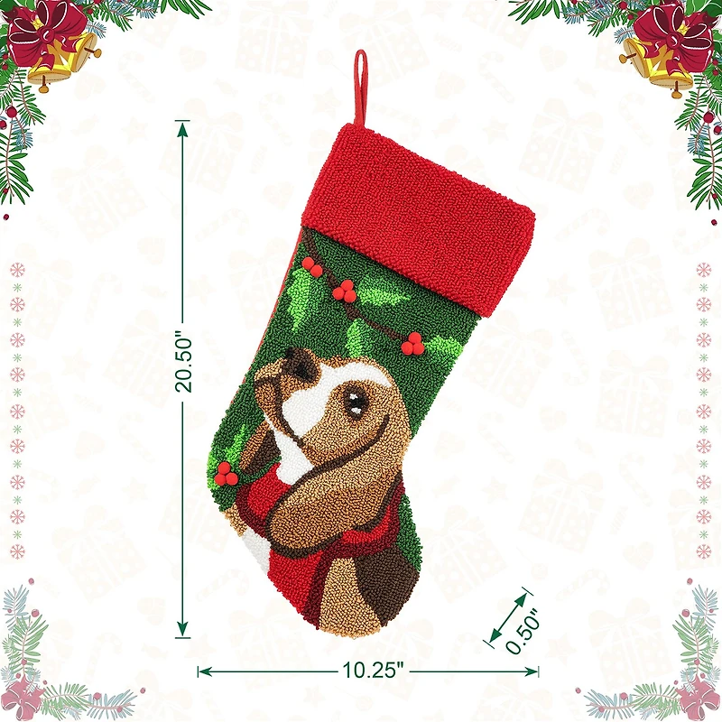 Glitzhome Dog Hooked Christmas Stocking