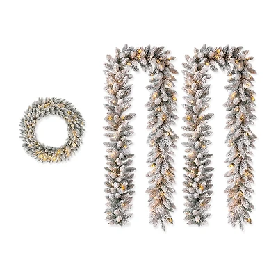 Glitzhome 3ft Pre-Lit Wreath Set Christmas Indoor Garland