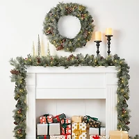 Glitzhome Pre-Lit Wreath, 2pc Indoor Christmas Garland