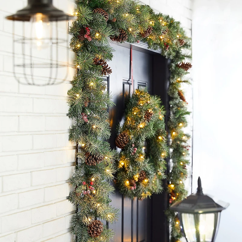 Glitzhome Pre-Lit Wreath, 2pc Indoor Christmas Garland
