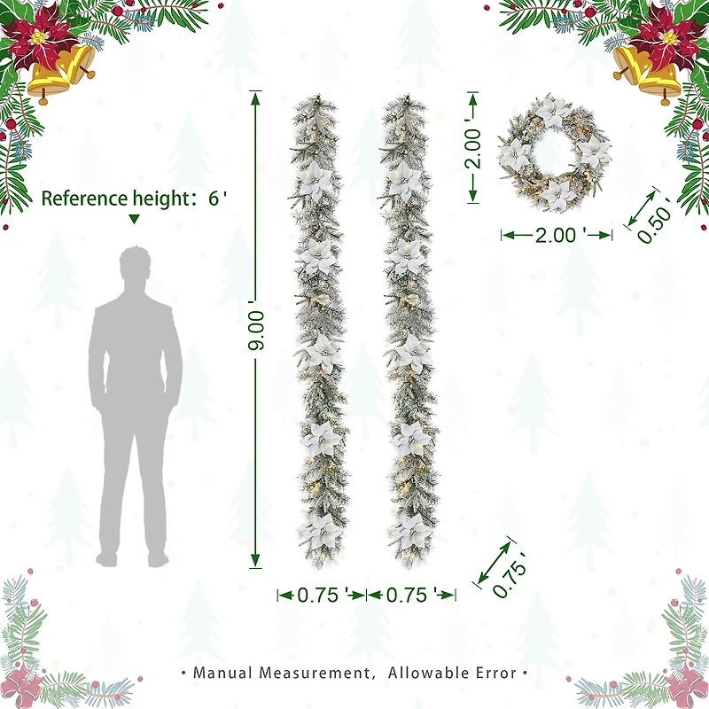 Glitzhome Pre-Lit Wreath, Indoor Christmas Garlands