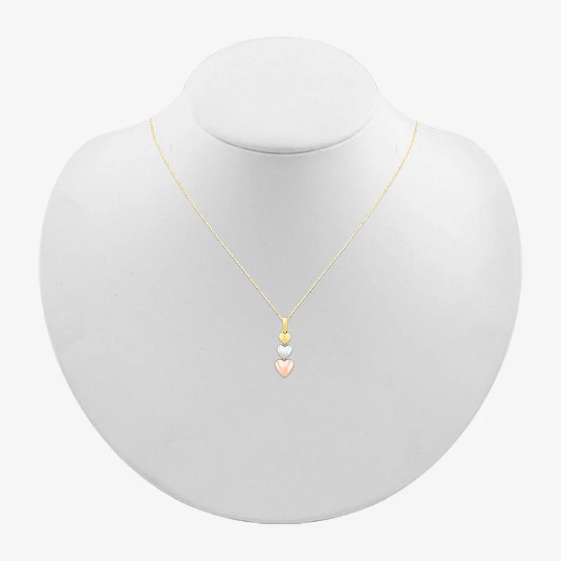 Womens 10K Tri-Color Gold Heart 18 Inch Pendant Necklace