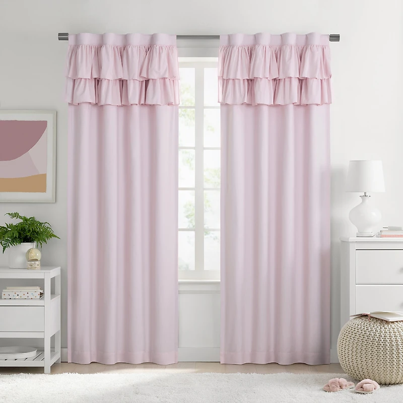 Under the Stars Kids Hayden Ruffle Rod Pocket Back Tab Energy Saving 100% Blackout Single Curtain Panel