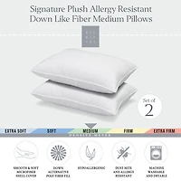 Ella Jayne Signature Plush Medium Density Allergy-Resistant Down Alternative Pillow, Set of 2