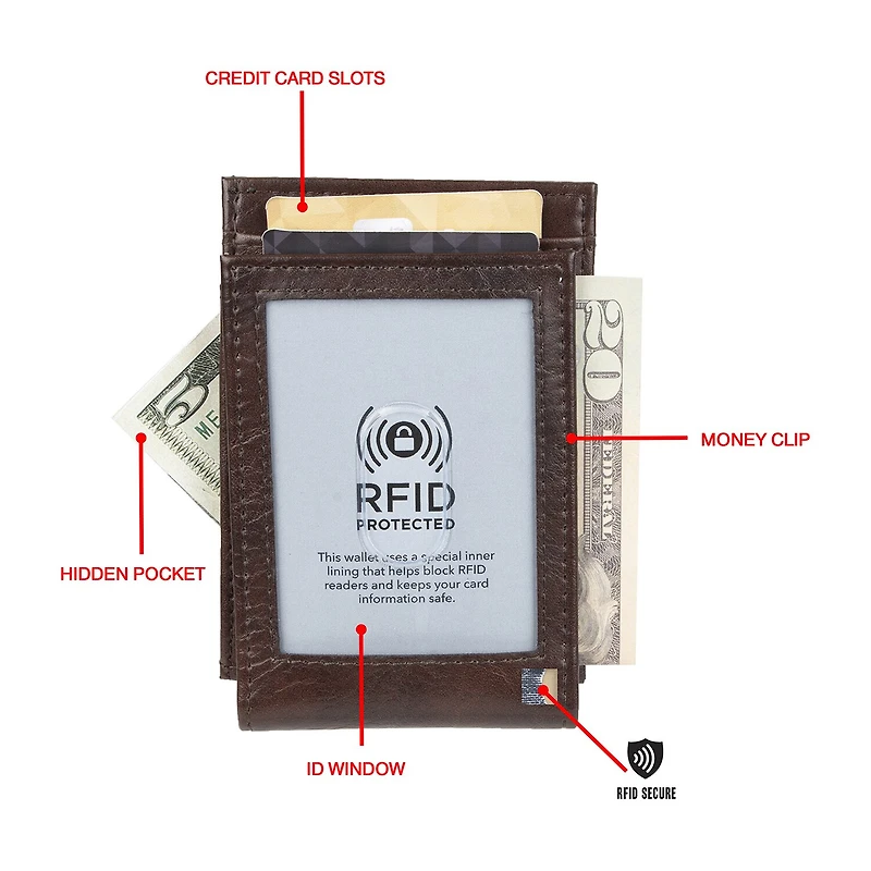 J. Ferrar Mens Magnetic Rfid Blocking Front Pocket Wallet