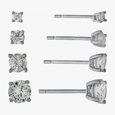 Silver Treasures Womens Cubic Zirconia Sterling Silver Round 4 Pair Earring Set