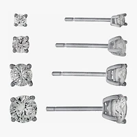 Silver Treasures Womens Cubic Zirconia Sterling Silver Round 4 Pair Earring Set