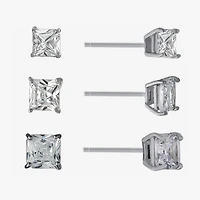 Silver Treasures Womens Cubic Zirconia Sterling Silver Square Pair Earring Set