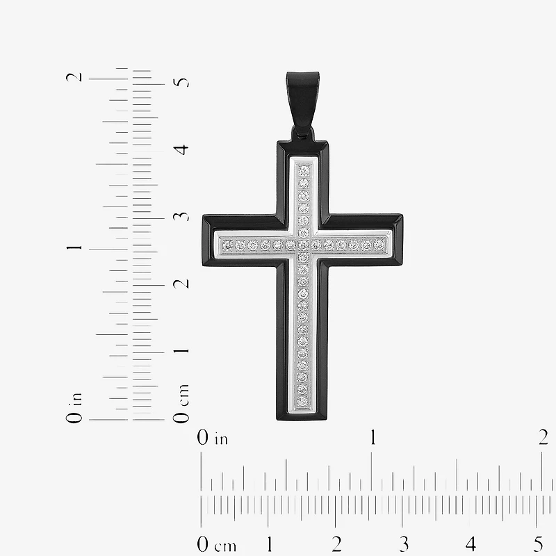 Mens 1/2 CT. T.W. Lab-Grown (G-H / I1) Diamond Stainless Steel Cross Pendant Necklace