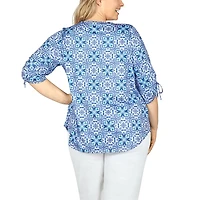 Larky Lark Womens Plus Scoop Neck Elbow Sleeve T-Shirt