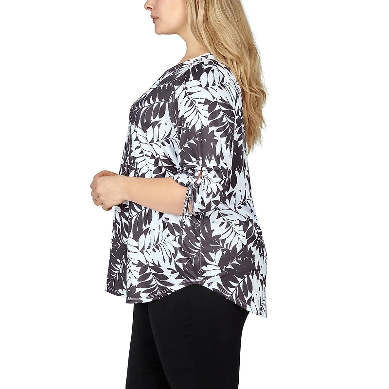 Larky Lark Womens Plus Round Neck 3/4 Sleeve T-Shirt