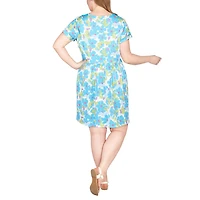 Larky Lark Womens Plus Round Neck Short Sleeve Floral Shift Dress