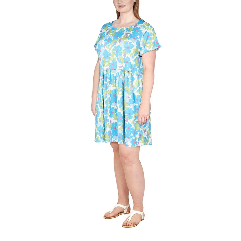 Larky Lark Womens Plus Round Neck Short Sleeve Floral Shift Dress