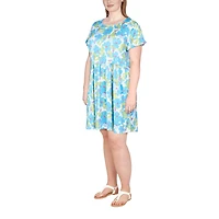 Larky Lark Womens Plus Round Neck Short Sleeve Floral Shift Dress