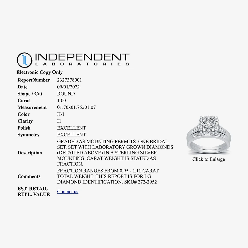 I Said Yes (H-I / I1) Womens 1 CT. T.W. Lab Grown White Diamond Sterling Silver or 14K Gold Over Cushion Side Stone Halo Bridal Set
