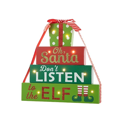 Glitzhome Lighted Wooden Gift Christmas Tabletop Decor