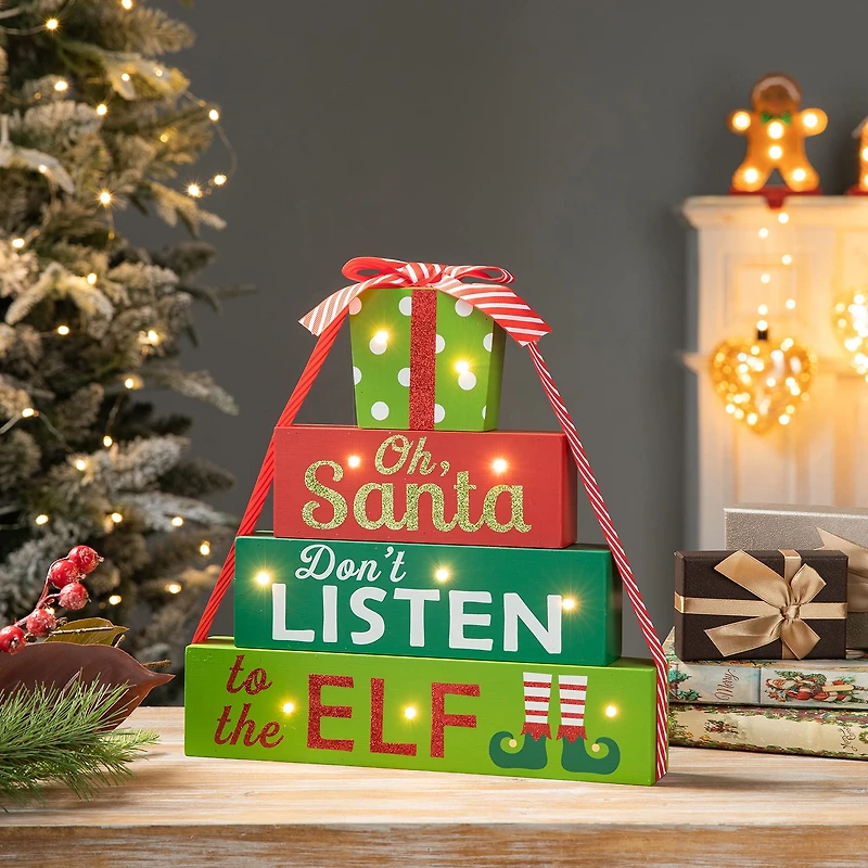 Glitzhome Lighted Wooden Gift Christmas Tabletop Decor