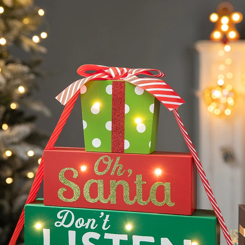 Glitzhome Lighted Wooden Gift Christmas Tabletop Decor