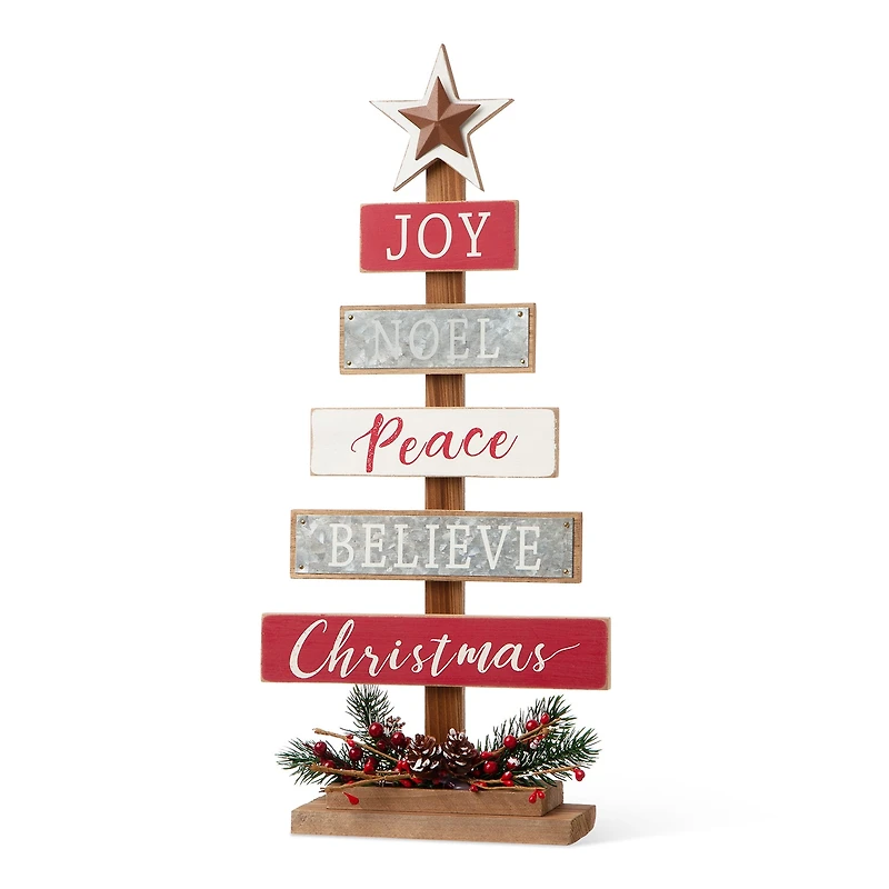 Glitzhome 1.6ft Wooden Sign Christmas Tabletop Tree