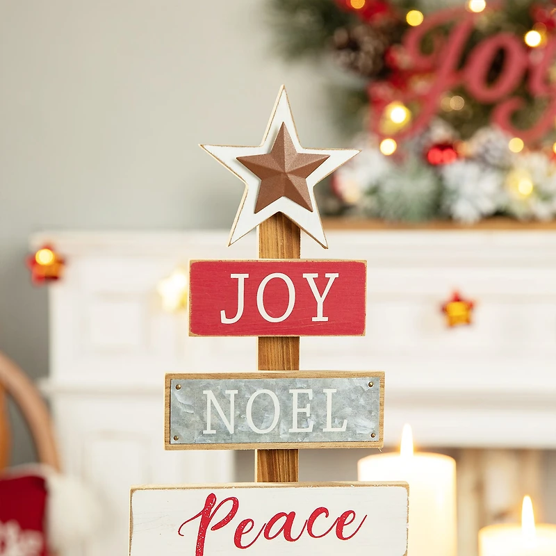 Glitzhome 1.6ft Wooden Sign Christmas Tabletop Tree