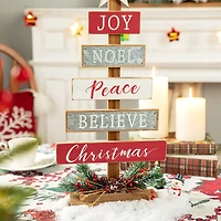 Glitzhome 1.6ft Wooden Sign Christmas Tabletop Tree