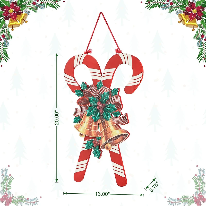 Glitzhome Wooden Christmas Candy Cane Decor Wall Sign