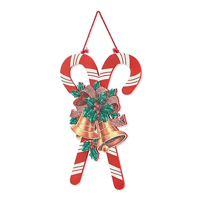 Glitzhome Wooden Christmas Candy Cane Decor Wall Sign