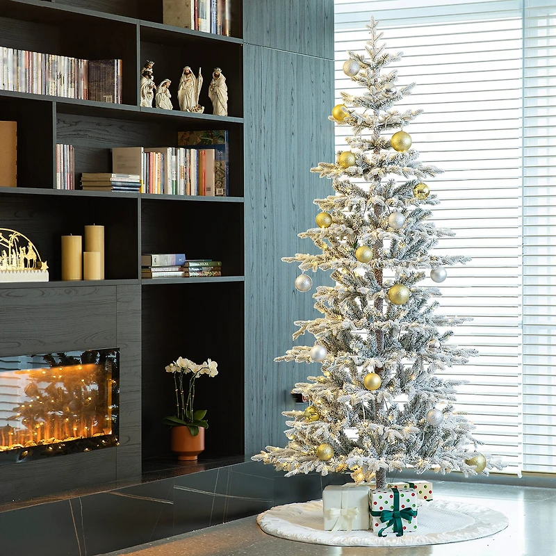 Glitzhome 8 Ft Pre-Lit Fir Artificial Christmas Tree